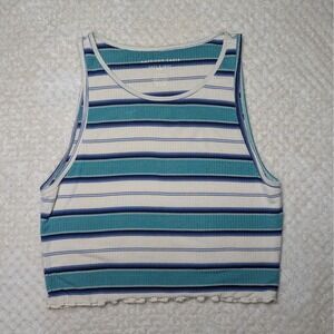 American Eagle Soft & Sexy Ribbed Crop Tank Top Striped Women's Medium